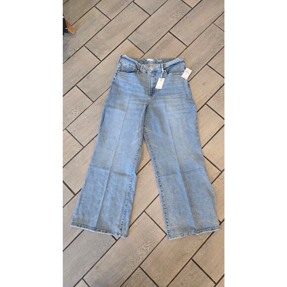 Good American Good Waist Palazzo Jeans- 20 Light Wash Wide Leg Denim Raw pj1 - Picture 1 of 6